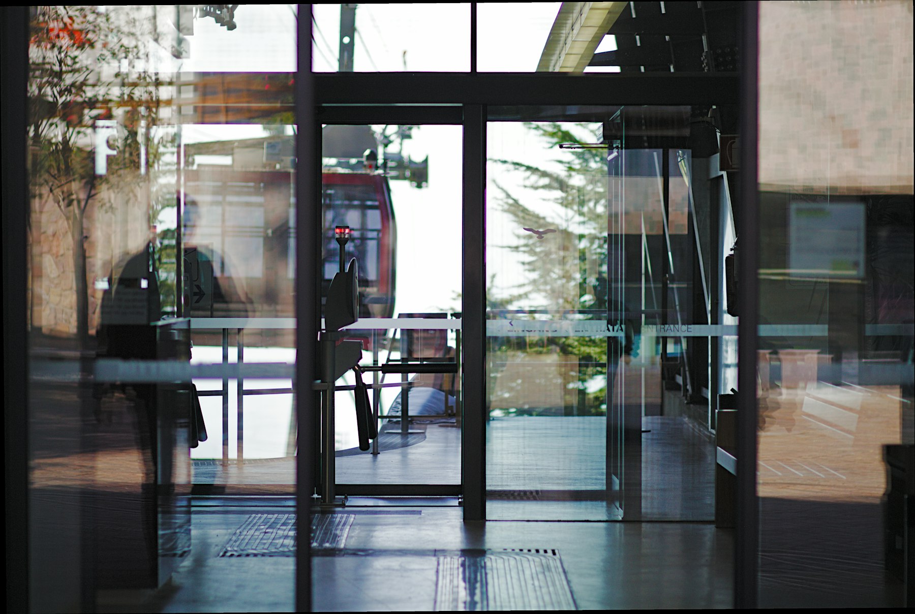 A closed interior door in a building corridor